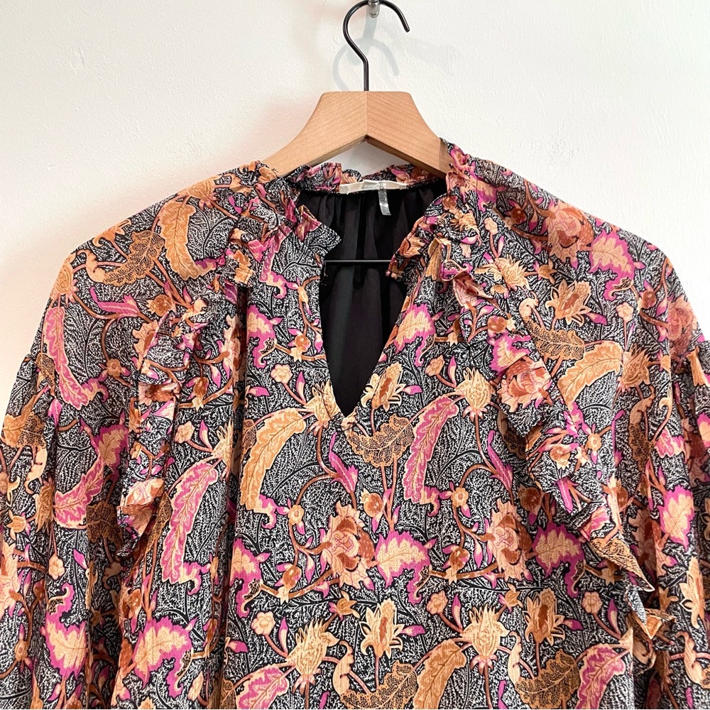 Entro Leaf Pattern Chiffon Lined Ruffle Trim Top - image 3